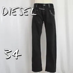 DIESELディーゼル イタリア製 00Sヴィンテージ KROOLEY 牛革切替ヴィンテージ加工デニムパンツ 34(XL) 黒ブラック【古着】【中古】【送料無料】