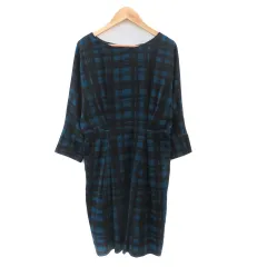 ラ トータリテ La TOTALITE ワンピース ひざ丈 七分袖 チェック柄 ダークグリーン /YK11