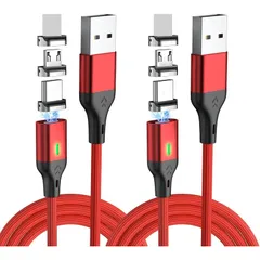 【新品】 マグネット 充電ケーブル 3in1 USBケーブル QC3.0急速充電とデータ伝送 磁石 磁気 防塵 着脱式 Type-L マイクロUSB Type-C コネクタ タイプ-c Micro USB Cable LEDインジケーター付き (1m*2) 1