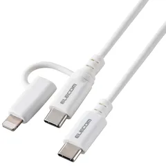 【新品】 エレコム USB Type-Cケーブル 2in1 Type-C + Lightning 変換ケーブル 1m USB PD対応 【MFi正規認証品】 ホワイト 【iPhone 16 シリーズ 対応検証済】 MPA-CCLAD10WH 1