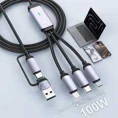 【新品】 【100W】充電ケーブル 3in1 【PD対応 100W急速充電】3in1 充電コード lighting+Micro+USB C 3台同時給電可能 LEDインジケーター データ転送 断線防止 高耐久ナイロン iPhone 16 充電ケーブル/iP 1