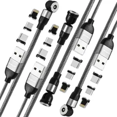 【新品】 【国内ブランド】 マグネット 充電ケーブル USB [4本組 1Mx2 2Mx2] 3in1 iPhone Type-C led USBC Micro マグネット式 磁石 タイプc じゅうでんケーブル 充電器 android 等対応 1