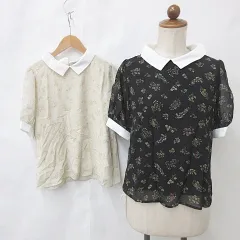 アースミュージック&エコロジー EARTH MUSIC＆ECOLOGY ブラウス 2枚セット 半袖 シャツ衿 プルオーバー シフォン 花柄 総柄 ブラック ベージュ F