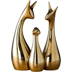 置物 オブジェ 北欧 おしゃれ 空間 インテリア 動物 アニマル 卓上 飾り 雑貨 縁起物 (ゴールド, 小・中・大セット)