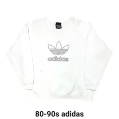 古着 80s-90s アディダス トレフォイル 刺繍 ロゴ スウェット トレーナー アメリカ製 ホワイト XL 万国旗タグ 当時物 ヴィンテージ USA