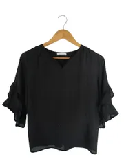 ドレスキップ DRESKIP プルオーバー シャツ 半袖 フレアスリーブ 透け感 無地 ブラック サイズM QQQ
