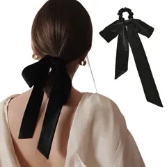 【新品】 [Petit Celeb] リボン ベロア リボン 髪飾り ヘッドドレス ウェディング ティアラ大人 ヘアアクセ 結婚式 ベロアリボン ベルベットリボン ヘアゴム シュシュ リボン 黒 韓国 髪飾り ヘアゴム おしゃれ 太め ブラック バレッタ  1