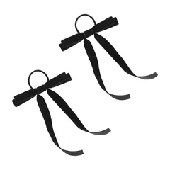 【新品】 KISARGベロアリボン ヘアゴム ベロア 黒 ロング ヘアアクセサリー ベルベット 大人 結婚式 キッズ おしゃれ 髪飾り かわいい ポニーテール 結ぶ ゴム 髪留め 髪を結ぶ 可愛い 手軽 簡単 韓国風 2セット ブラック 0