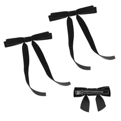 【新品】 KISARGリボンクリップ ヘアクリップ ベロア 大きめ ベルベット ポニークリップ ロングリボン シンプル 髪飾りヘアアクセサリー 普段使い 大人 卒業式 入学式 黒 2セット Atype 1