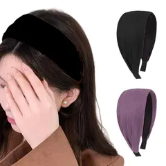 【新品】 幅広 カチューシャ 太め ヘアバンド ニット 起毛 フンワリ 小顔 洗顔用 ヘアアクセサリー ズレにくい 痛くない くすみカラー 秋冬 韓国 大人可愛い レディース No81 ブラック パープル 0