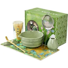 抹茶 セット、茶道セット、茶道具 セット、和風抹茶7点セット 、初心者向け抹茶碗、茶巾、茶筅立て、茶筅、茶杓、茶杓立て、父の日、母の日、新年、誕生日プレゼント (抹茶色の7点セット)