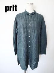 prit プリット リネン100% ストライプ チェック 異柄切替プルオーバー 