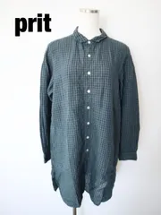 prit　プリット　ロングリネンシャツ　日本製　0(M相当)　グリーン　ネイビー　麻100%　長袖　カジュアル　おしゃれ　お出掛け　送料込み　6465539