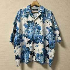 (^w^)b unrelaxing アンリラクシング アロハシャツ ハワイアンシャツ 半袖シャツ オーバーサイズ ビッグシルエット ルーズフィット リラックスフィット 花柄 ボ ホワイト ブルー 白 青 水色 紺色 メンズ サイズ F OM10934HGのサムネイル