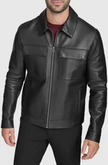 コールハーン メンズ アウター ジャケット・ブルゾン シャツ レザー Cole Haan Leather Zip Shirt Jacket Black ブラックのサムネイル