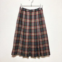 DAKS LONDON ダックス チェック プリーツスカート ウール 日本製 タータンチェック レディースS ウエスト63 膝丈スカート ネイビー レッド ベージュ classic plaid skirt