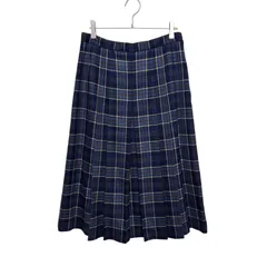 DAKS LONDON ダックス チェック プリーツスカート ウール 日本製 ネイビー レディースM L ウエスト72 タータンチェック 膝丈 フレアスカート classic plaid skirt