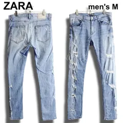 ZARA MAN　ザラ　スキニーデニム　W83cm / W30 / M　ストレッチ　リペア加工　ライトブルー　トルコ製　メンズ