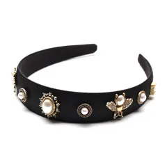 【新着商品】1本 ブラック レディース 韓国 おしゃれ 可愛い ヘアアクセサリー 大人 痛くない ヘッドバンド 太め ヘアバンド ビジュー カチューシャ パール 黑