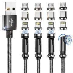 【新品】 Nonfuf マグネット 充電ケーブル USB iPhone [4本組 1Mx2 2Mx2] 3in1 540°回転 じゅうでんケーブル USB C Type-C Micro USB タイプc 充電器 充電コード 磁石 磁気 コネクタ スマホ 充 0
