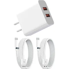 【新品】 USB 充電器 iPhoneタイプ対応 スマホUSB電源アダプター USB-A to Type-Cデータケーブル2本（2m×2）付属 12W高出力急速充電でiPhone 17air pro max 16 15 対応、iPad、Android、各種 0