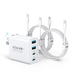 【新品】 TOPADRE 充電器 合計40W タイプc 充電器【折畳み式・2m USB C - C ケーブル 2本付き・GaNIII技術・PSE技術基準適合】For iphone 充 電器 4 IN 1 USB コンセントで四台同時充電 スマホ 充 電器  0