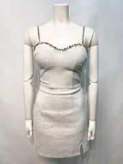 2374 JEWELS ジュエルズ　キャバクラ　ドレス　セットアップ　ツイード　ラメ　ストーンストラップ　タイト　ミニ　キャバドレス　XS