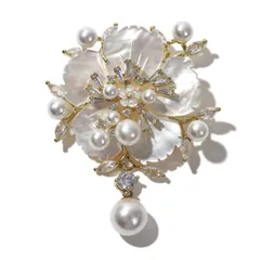 TIGLOSS ブローチ コサージュ ジルコン ジルコニア 記念日 結婚式 お祝い シルバー ゴールド フォーマル ジェケット スーツ パーティー ピン クリップ おしゃれ 花 りぼん 専用BOX付 （ゴールド） [ゴールド]