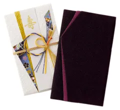 【特価セール】セット 慶弔 祝儀袋 両用 紫 黒 金封 ふくさ ちりめん 袱紗 男性 女性 珠音 結婚式 香典 日本製 (紫＋青祝儀袋)