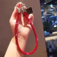 透明パッチ付き　スマホストラップ　高級感　超きらきら　金属パッチ付　赤　25cm