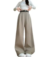 [グリーンパキラ] ワイドパンツ レディース 秋 冬 イージーパンツ ボトムス ズボン 秋冬 パンツ ウエストゴム 大きいサイズ 秋服 冬服 コーデュロイ ロング タック ゆったり 無地 カジュアル ハイウエスト (M, ベージ [ベージュ] [M] [標準]