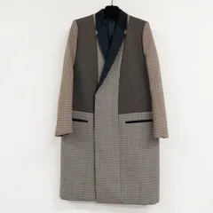 ◎CELINE　セリーヌ　フィービー期　クロンビーコート　チェスターコート　ガンクラブチェック　千鳥格子　チェック柄　切替　ボタンレス　ウール　ブラウン　イタリア製　レディース　40　a00736のサムネイル