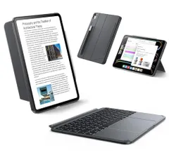 ◆ESR Shift iPad 第11世代(A16, 2025)/第10世代用キーボード付きケース、マグネット脱着式キーボード、縦向き／横向きモード対応、大きいトラックパッド、バックライトキー、ダークグレー