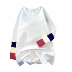 [DeerLuxe] リブ袖オーバーサイズTシャツ 日焼け予防長袖tシャツ ツートンカラートップス 冷え防止ゆったりロンティー 50代向けゆったりシルエットトップス インナーシャツ 冬 重ね着できるレディースロンティー ロングスリーブか [B.ピンク] [M]