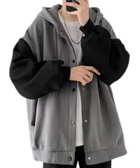 [Lunenon Soleil] [ルネノンソレイユ] 【ゆったり】パーカー トレーナー スウェット メンズ 大きいサイズ メンズパーカー 春秋冬 上着 フード付き フーディー ツートン アウター ビッグシルエット 30代 40代 (J [グレー] [3XL]