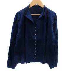 パンソー Pinceau シャツ ブラウス 長袖 スリットネック レース 38 M 紺 ネイビー /SM26のサムネイル