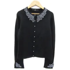 ラブレア La Brea カーディガン ミドル丈 ビーズ アンゴラ混 ブラック 黒 /YM19