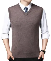 [Lunenon Soleil] ニットベスト 薄手メンズ ベスト Vネック ビジネス カジュアル フォーマル 通学 オールシーズン 洗える シンプル 大きいサイズ 男性 学生 学校 チョッキ [コーヒー] [3XL]