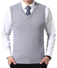 [Lunenon Soleil] ニットベスト 薄手メンズ ベスト Vネック ビジネス カジュアル フォーマル 通学 オールシーズン 洗える シンプル 大きいサイズ 男性 学生 学校 チョッキ [ライトグレー] [XL]