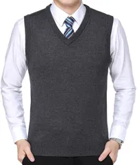 [Lunenon Soleil] ニットベスト 薄手メンズ ベスト Vネック ビジネス カジュアル フォーマル 通学 オールシーズン 洗える シンプル 大きいサイズ 男性 学生 学校 チョッキ [ダークグレー] [3XL]
