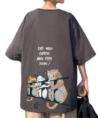 [Lunenon Soleil] 【個性を引き出す動物プリント】メンズ 半袖Tシャツ 丸首 カジュアル ゆったり ビッグシルエット 夏用 動物柄 綿混素材 プリント おしゃれ 猫 (JP, アルファベット, 4XL, グレー) [グレー] [4XL]