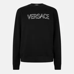 ヴェルサーチ メンズ アウター ニット・セーター セーター ロゴ VERSACE Logo Crew Sweater BlackWhite ホワイトのサムネイル