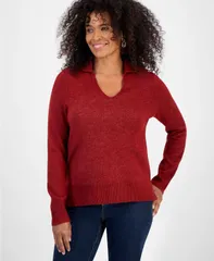 スタイルアンドコー レディース アウター ニット・セーター セーター Style Co Womens Luxsoft JohnnyCollar Sweater PXS4X Merlot