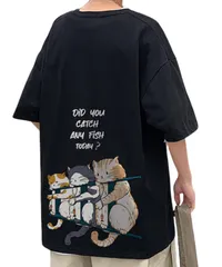 [Lunenon Soleil] 【個性を引き出す動物プリント】メンズ 半袖Tシャツ 丸首 カジュアル ゆったり ビッグシルエット 夏用 動物柄 綿混素材 プリント おしゃれ 猫 (JP, アルファベット, 3XL, ブラック) [ブラック] [3XL]