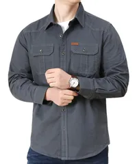 [Lunenon Soleil] メンズ 長袖 ワークシャツ 大きいサイズ 綿100% ゆったり 無地 薄手 春秋 アウター シャツジャケット カジュアル M〜3XL対応 (JP, アルファベット, XL, グレー) [グレー] [XL]