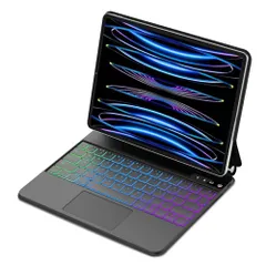 ◆【2025新型対応】iPad Air 13インチ（M3 2025 / M2 2024）& iPad Pro 12.9 マジックキーボード タッチパッド搭載 ケース付き 磁気吸着式 日本語配列 Bluetooth接続 バックライト付き 自動スリープ 多角度調整