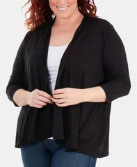 ニューヨークコレクション レディース アウター ニット・セーター ドレープ プラスサイズ セーター カーディガン NY Collection Plus Size Draped OpenFront Cardigan Sweater Black ブラック