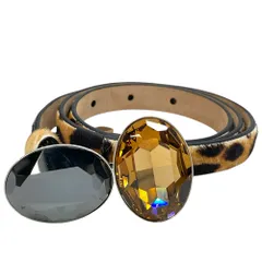 クリスチャン ディオール クリスタル ストーン レオパード ベルト ブラウン ハラコ レザー X27-MA-0144 Christian Dior[表記サイズS] エレガント 上品 高級感 洗練 スタイリッシュ