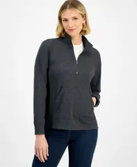 スタイルアンドコー レディース アウター ジャケット・ブルゾン ハーフジップ ニット Style Co Womens WaffleKnit Quarter Zip Top Deep Pewter Heather ヘザー
