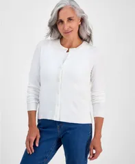 スタイルアンドコー レディース アウター ニット・セーター クルーネック プチ カーディガン Style Co Petite Crewneck Cardigan Winter White ホワイト